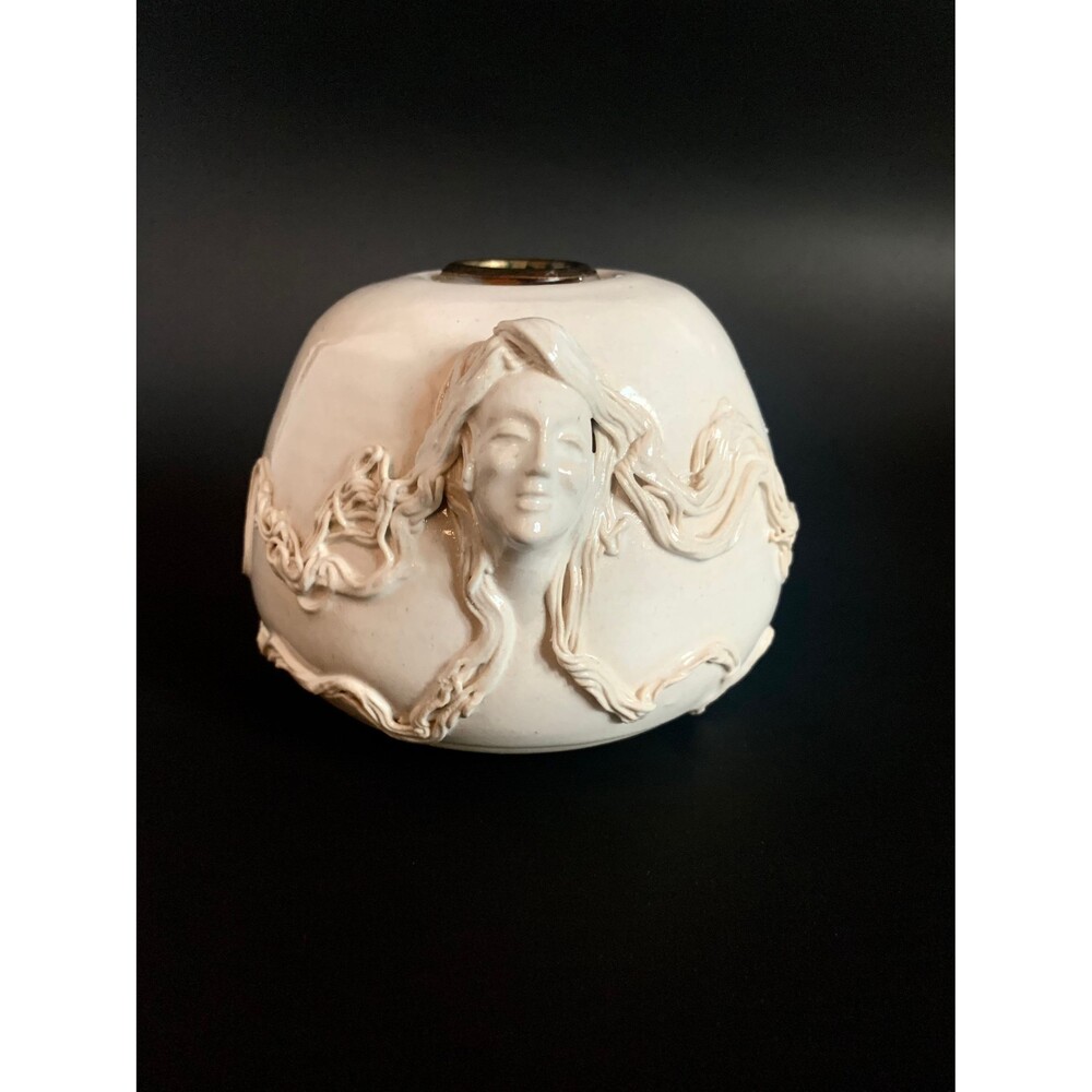 Nan Kirstein Art Nouveau creamy white piece with a 3D lady candle stick holder
